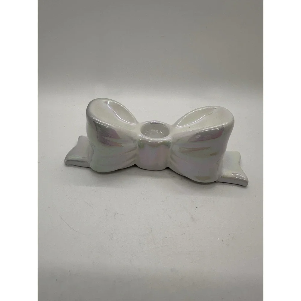 Target Bullseye's 2pk Ceramic Bow‎ Candle Holders Christmas Iridescent (NIB)